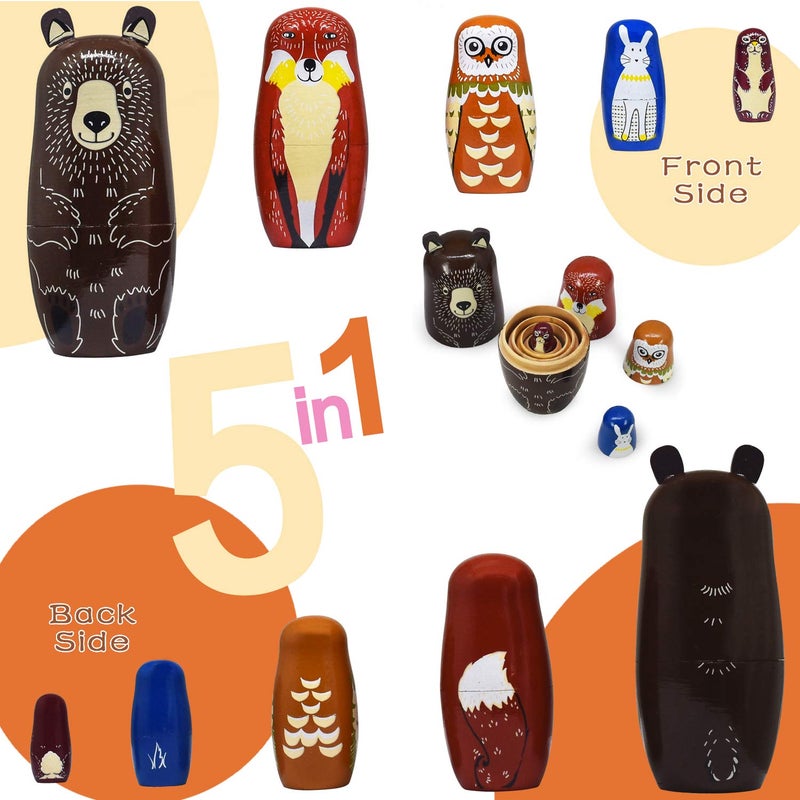 GRPSKCOS Russian Nesting Dolls Animal Bear Matryoshka Dolls Cute Handmade Wooden Toys Set of 5 for Kidsï¼ˆ01 Bearï¼‰ - Image 3